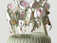 green and red clocks sticking up from a coil